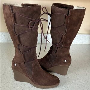 UGG Brown Suede Lace-Up Boots